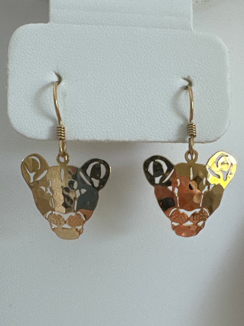 Vintage Wild Bryde Gold Plated Cheetah Leopard Cutout Dangle Hook Earrings